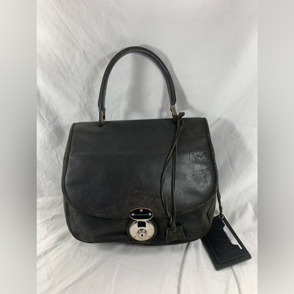 Genuine BALENCIAGA  Saddle work bag distressed dark green suede purse - Picture 2 of 16